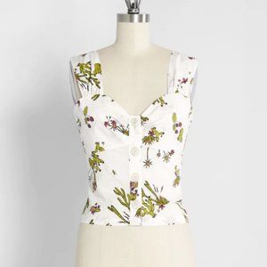 White and Green Cactus and Flower ModCloth Tank Top